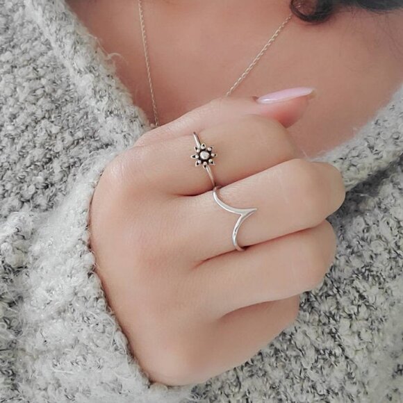 Sterling Silver Chevron Ring, V Women Ring, Simple Stack Ring,Dainty Silver Ring - Picture 8 of 9